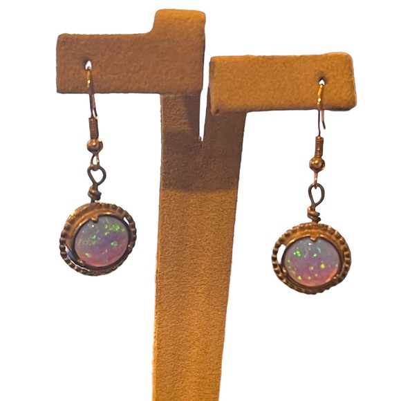 Vintage Israel Fire opal silver finish stone earrings dangle - Picture 5 of 5